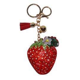 Popfizzy Strawberry Keychain for Women, Fun Foodie Bag Charm, Cute Bling Purse Charms, Rhinestone Backpack Keyring