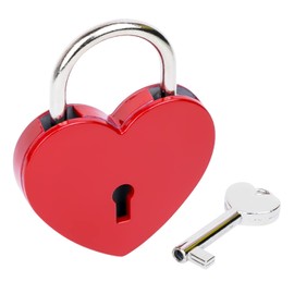 HMF Mini Decorative Padlock with Key in Heart Shape | 5.9 x 5 x 0.8 cm | Red