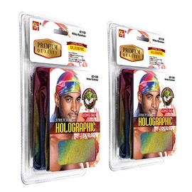 Beauty Town Durag - Holographic Long Tail 360/540/720 Wave Premium Soft Fabric, Coconut Oil Treated Stretchable Headwraps Headtie Headwear for Men and Women (White Rainbow - Pack of 2)