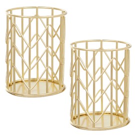 2 Pieces Pen Holder Gold Round Brush Holder Gold Fashion Metal Openwork Pen Holder Iron Art Writing Instrument Holder Makeup Brush Pen Holder Brush Organiser for Office Household School (Golden)