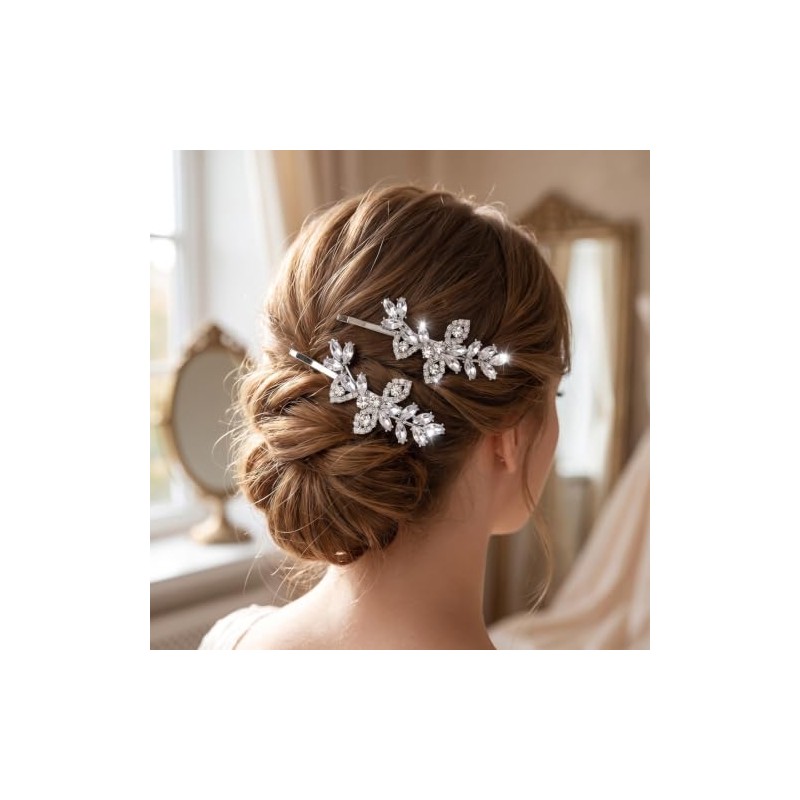 Silver Rhinestone Hair Clips, Elegant Crystal Bridal Hair Accessories