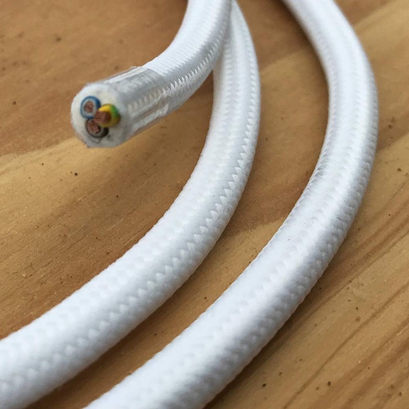 3 m Textile Cable White Plain Colours 3 x 0.75
