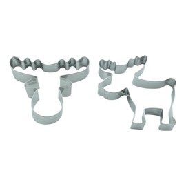 BekkiB - 2er Set Ausstecher "Elch" - Elch und Elchkopf ca. 6,5 cm lang - Spülmaschinengeeignete Ausstechformen aus Edelstahl - Zum Backen von Plätzchen - 8805492