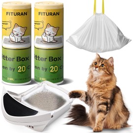 Fituran Cat Litter Box Liners Ultrathick 26 x 16 inch Heavy Duty Drawstring Bags 40 Count，Compatible with Litter Robot 3/4，Scratch-Resistant, Leak Proof, Cat litter Box Waste Bags for Pet Kitty