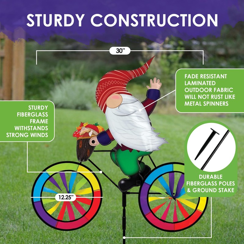 Bike Spinner Forest Gnome 30" – Whimsical Woodland Design, Weather-Resistant