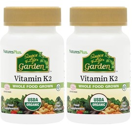NaturesPlus Source of Life Garden Organic Vitamin K2-120 mcg Organic Vitamin K2 MK7 (Menaquinone-7) from Fermented Chickpeas - Vegan, Gluten Free - 60 Capsules (Pack of 2)