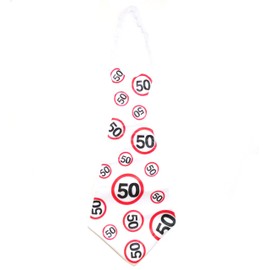 Happium Happy 50 Birthday Tie Number 50, Party Supplies, Party by Age 50 Ideas and Decorations, Funny Birthday Sash, Red 50, White Number Tie, White, Measuring Approx. 60 x 28 cm or, White