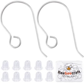 Beebeecraft 1 Box 20Pcs Pure Titanium Earring Fish Hooks Silver Earring Hooks for DIY Jewelry Making (21 Gauge)