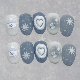 [Handmade Nail Tips] Nail Tips for a Snowy Day - Long Oval / [수제네일팁] 눈오는날 네일팁 - 롱오벌