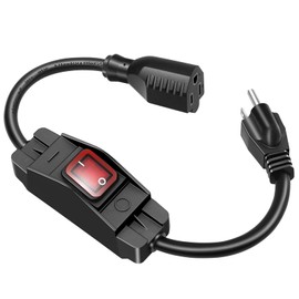 Outdoor Extension Cord with On/Off Waterproof Switch, 15A 125V Grounded 3-Prong Plug, Heavy Duty 1875W Short Outdoor Extension Cord for Lights,Black 14/3 SJTW Switch Cord,Outdoor Light Control(1.5FT