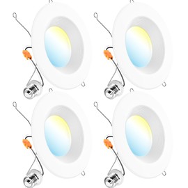 Sunco Lighting Sunco 5CCT Retrofit LED Recessed Lighting 6 Inch, 2700K/3000K/3500K/4000K/5000K Selectable, Dimmable Can Lights, Baffle Trim, 13W=75W, 965LM, Damp Rated, UL-Certified 4 Pack