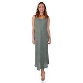 Dare2bStylish Womens Bias Cut Natural Linen Long Maxi Sleeveless Dress (as1, Alpha, s, m, Regular, Regular, Olive)