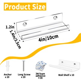 Acrylic Wall Display Shelves, 4 Inch Vinyl Record Wall Display Holder,Clear Floating Acrylic Album Record Holder for Displaying Your Daily LP Listening, with Mounting Hardware,(10-Pack)