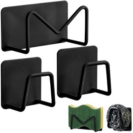 CLARITYKG Ganchos para Pared 3 Piezas, Ganchos Adhesivos para Pared Acero Inoxidable, Porta Esponja Fregadero,Soporte para Esponja de Fregadero Metal,Ganchos de Pared para Cocina, Baño, Hogar (Negro)