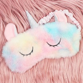 Glamlily Unicorn Sleeping Eye Mask, Satin Faux Fur Travel Eye Cover for Girls Ages 3–14, Soft Plush Unicorn Design (7.5 x 6 in), Perfect for Sleepovers, Naps & Relaxation