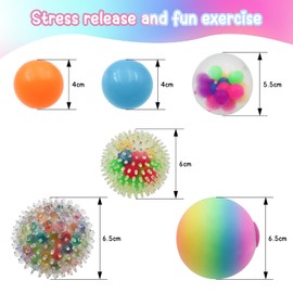 OMJMYY 6 Stück Stressbälle, Regenbogen Squeeze Bälle Anti Stress Ball mit Wasserperlen Squishy Stress Ball Stressbälle Kinder für Kinder und ErwachseneBeruhigung bei ADHS und Angst Stressabbau