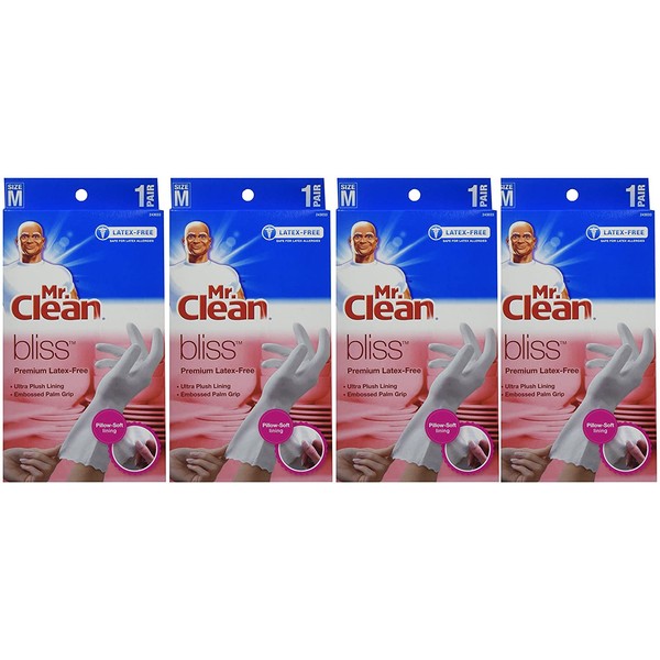 Mr. Clean 243033 Bliss Premium 1-pair Latex-free Gloves, Medium (4 Pack)
