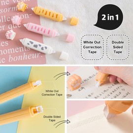 3PCS Cute 2 in 1 White Out Correction Tape, Double Sided Novelty Correction and Glue Tape Roller, Kawaii Aesthetic White Out Tape, Cat Paw Office Supplies School Home Stationery