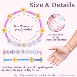 LParkin Big Sister Bracelet Set - 2PCS Bracelets for Girls, Stretch Beads Sister Gift for Toddler, Pink and Blue (Big Sis Bracelet Set no-num)