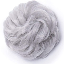 Hairpiece Bun Scrunchie Scrunchy Hair Extensions Silver Grey 40G Synthetic Donut Curly Messy Chignon Ponytail Wavy