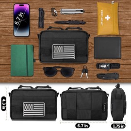 MOZETO Belt Pouches for Men, Water Resistant Small Belt Bag with USA Flag Patch, Pocket Organizer Storage EDC Gear for Work, Travel, Hiking(Black)