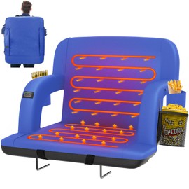 HOPERAN 25" Dual-sided Heated Stadium Seats for Bleachers with Back Support, 3 Levels Heating Stadium Seating for Bleachers Seat with Backrest, 5 Pockets Portable Stadium Chair for Outdoor Sports Blue