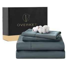 Overket Egyptian Cotton Sheets Full Size 4PCS 1000 Thread Count Sateen Weave Soft Breathable 16-Inch Deep Pocket （Full,Lake Blue）
