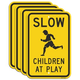 PHTTULE Slow Children at Play Sign 4 Pack, Drive Slow Kids Playing Signs, Rust Free Aluminum Signature for Street