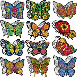 Motipuns 24 Pcs Butterflies Velvet Coloring Fuzzy Color Your Own Velvet Butterflies DIY Posters for Crafts and Arts Family Craft Project Party Favors and Activities (Fashion Style)