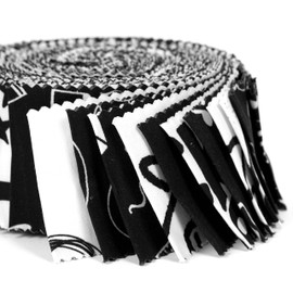 Soimoi 40Pcs Music Print Cotton Precut Fabrics for Quilting Craft Strips 2.5x42inches Jelly Roll - White & Black