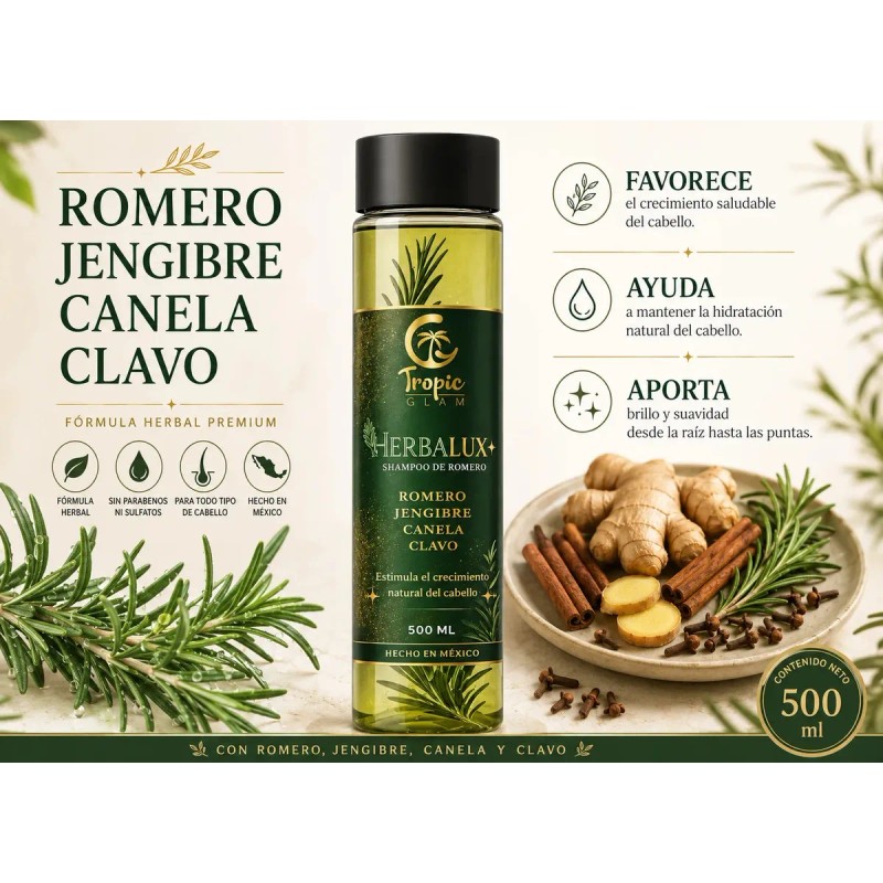 2 Shampoo Natural Romero Acelera Crecimiento Cabello Brillo