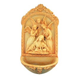 Angels at The Manger Nativity of Jesus Christ Resin Holy Water Font, 7 1/2 Inch
