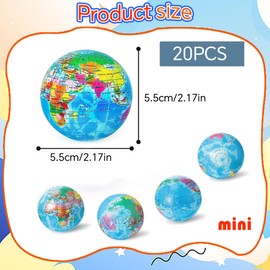 Pack of 20 Anti-Stress Ball World Balls, 5.5 cm Stress Ball Small Anti-Stress Balls, Mini Globe Stress Ball, Anti-Stress Toy Balls, Mini Globe Children, Stress Ball Globe for Children Adults