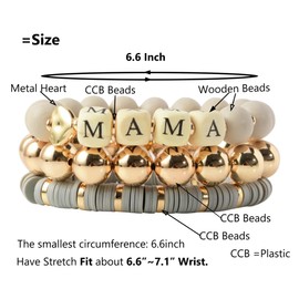 Mama Bracelets For Women Chunky Stack Gold Layered Beaded Bracelet Jewelry Birthday for Mom Gold Plated Charm Bracelets for New Mom Unique Christmas for MAMA,Best Mom (Gold plated CCB(Plastic))