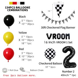 DEAPEICK 134pcs Balloons Race Car Birthday Party Supplies Decorations for Boys - Racing car Theme Party Supplies Happy Birthday Racecar Number Balloons Garland Kit Vroom Birthday Party Decorations