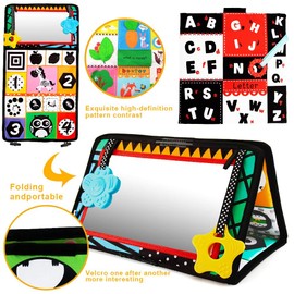 beetoy Tummy Time Baby Mirror Toys with Black and White Pattern, High Contrast 3D Activity Play Crinkle Toys Baby Mirror for Newborn 0 3 6 Months