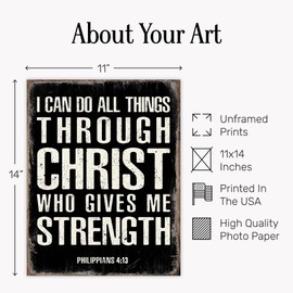 Christian Bible Verse Wall Decor - Philippians 4:13 Scripture Wall Art 11x14 - I Can Do All Things Through Christ - Religious Gifts for Men - Inspirational Motivational Quote - Spiritual Home Office