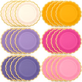 Tiangrid 48 Pcs Pink and Purple Paper Plates 9 Inch Gradient Scalloped Paper Plates Disposable Dinner Dessert for Birthday Wedding Bridal Party Supplies, 6 Colors