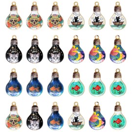 Honbay 24PCS Enamel Light Bulb Charms Pendant Cartoon Cat and Fish Pendants for Earring Necklace Bracelet Keychain Jewelry Crafts Making (6 Style)