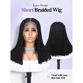 Quick Wig Twisted Wigs with Baby Hair 13 * 5 Lace Front Synthetic Hand Braided Wigs for Black Women African American Lace Frontal Braids Wig 1B