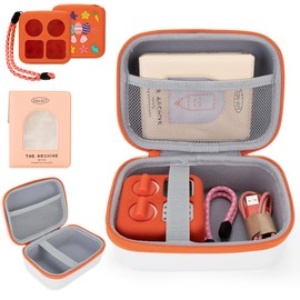 Fonwill Travel Storage Hard Case and Silicone Cover for Yoto Mini Player, Kids Audio Music Accessory with Card Case Holder for up to 40 Cards(Orange)