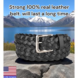 F&L CLASSIC Leather Braided Belts for Men - Mens Casual Woven Leather Belt for Dress Pants,black,bra200,Size 32