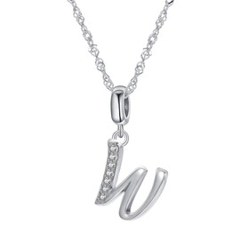 Globalwin Jewellery - Collar con colgante de plata de ley 925 de la A a la Z, circonita cúbica transparente de 26 letras, para pulseras, collares de joyería DIY, Plata esterlina, circonita