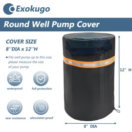 Round Well Pump Cover,Insulated Frost Protection Down to 5°F, Decorative Well Head Cover with Reflective Strips,Hide Your Water Well Pump Head and Improve Curb Appeal,8"Dia x 12"H (Black)
