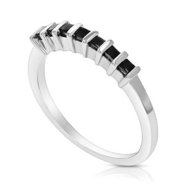 Vir Jewels 0.35 cttw Princess Cut Black Diamond Wedding Band .925 Sterling Silver Size 7