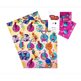 Trolls Movie Gift Wrap 2 sheets and 2 tags