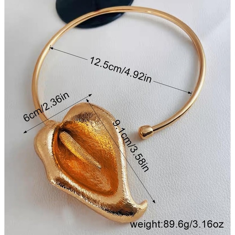 Doubnine Elegant White Calla Lily Choker Necklace, Gold Plated Collar
