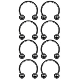 8pc 18g Black Surgical Steel Horseshoe Hoop 3mm Ball Circular Barbells Earrings Cartilage Helix Septum Nose Lip Rings - 8mm