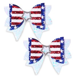 4th of July Hair Clips USA Flag Hair Bows Alligator Clip for Kids Girls Patriotic Stars Bow Hair Clips Glitter Red White Blue Sequin Hairpins Independence Day Hair Accessories for Toddlers Baby 2Pcs