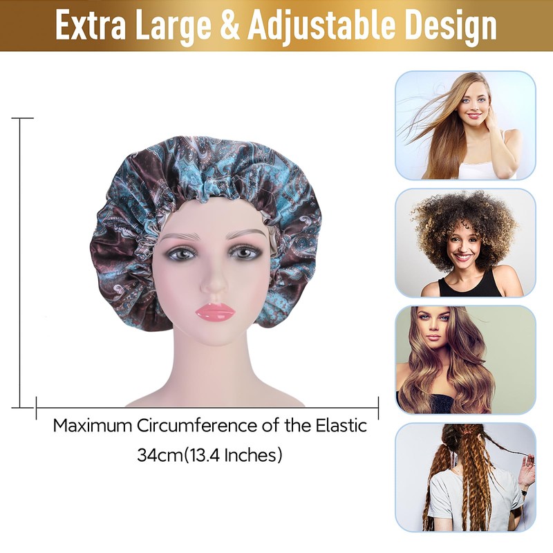 Fishent Shower Cap, Large Shower Caps for Women Reusable Double